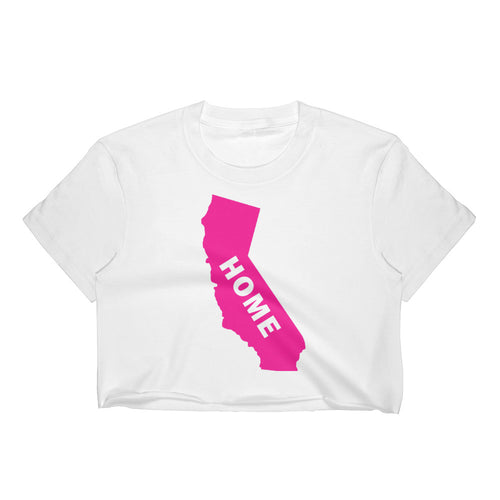 Home California in Hot Pink, Los Angeles Apparel 2332 Fine Jersey Short Sleeve Cropped T-Shirt w/ Tear Away Label