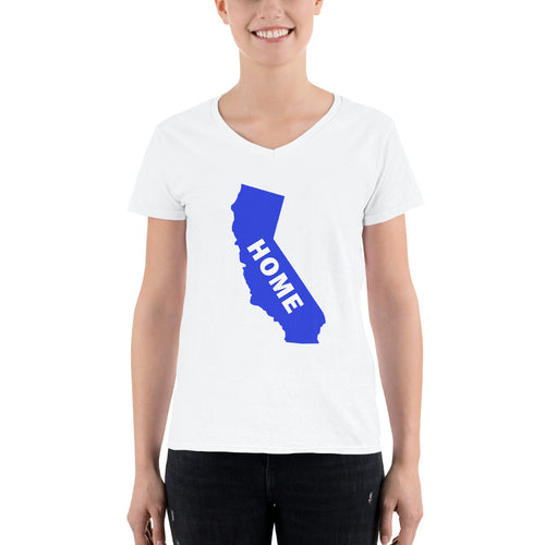 Home California in Blue, Women's Casual V-Neck Shirt (On Anvil brand)