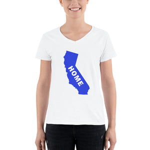 Home California in Blue, Women's Casual V-Neck Shirt (On Anvil brand)