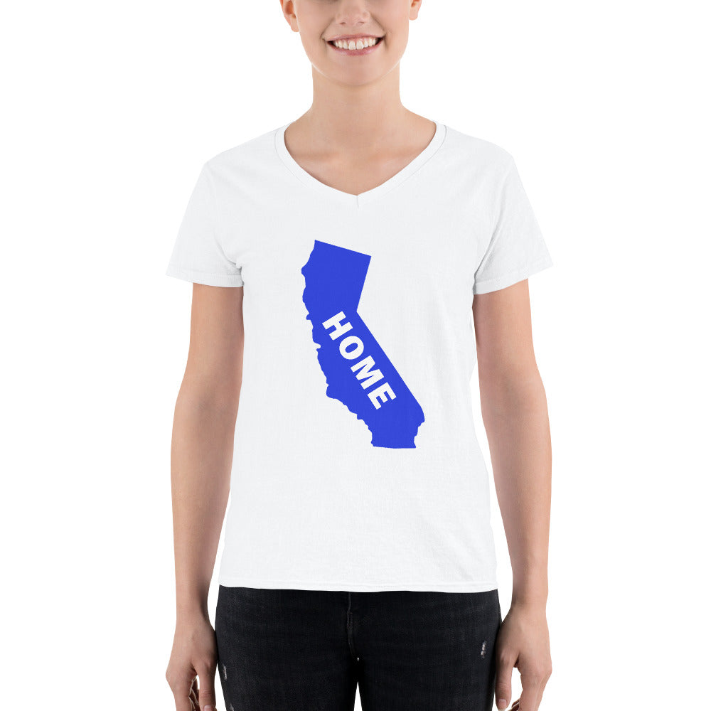 Home California in Blue, Women's Casual V-Neck Shirt (On Anvil brand)