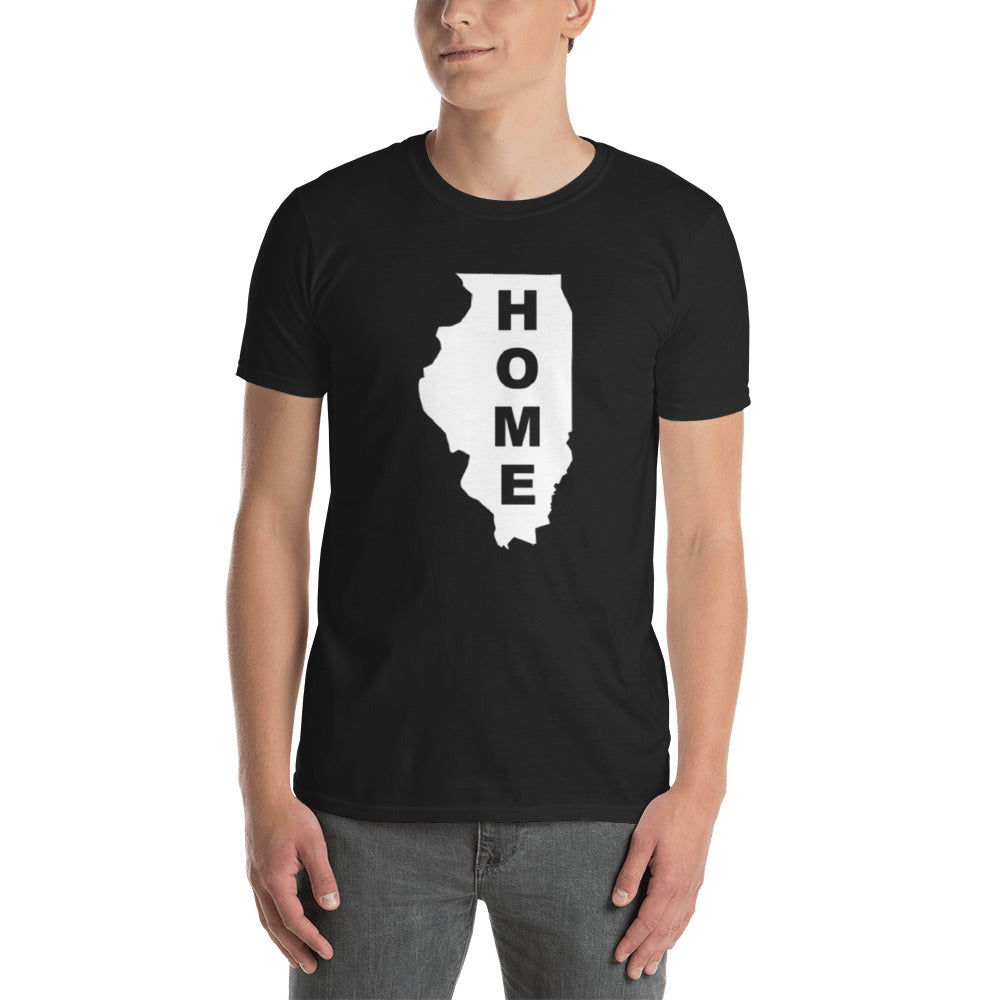 Home Illinois in White, Gildan 64000 Unisex Softstyle T-Shirt with Tear Away Label