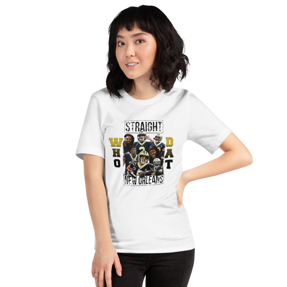 WHO DAT White Short-Sleeve Unisex T-Shirt (Bella Shirt)