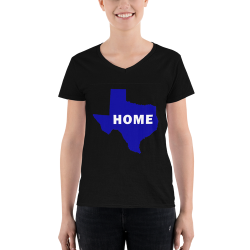 Home Texas in Blue, Women's Blue Casual V-Neck Shirt (On Anivil brand)