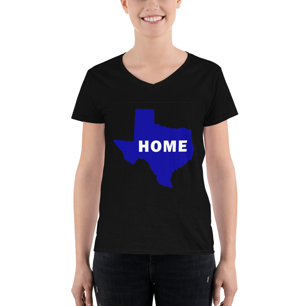 Home Texas in Blue, Women's Blue Casual V-Neck Shirt (On Anivil brand)