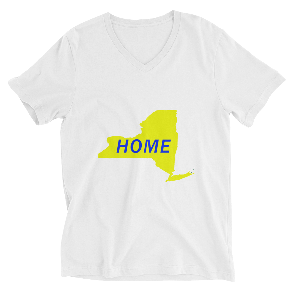 Home New York in Yellow Unisex Short Sleeve V-Neck T-Shirt (On Bella brand)