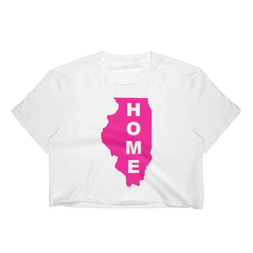 Home Illnois in Hot Pink, Los Angeles Apparel 2332 Fine Jersey Short Sleeve Cropped T-Shirt w/ Tear Away Label
